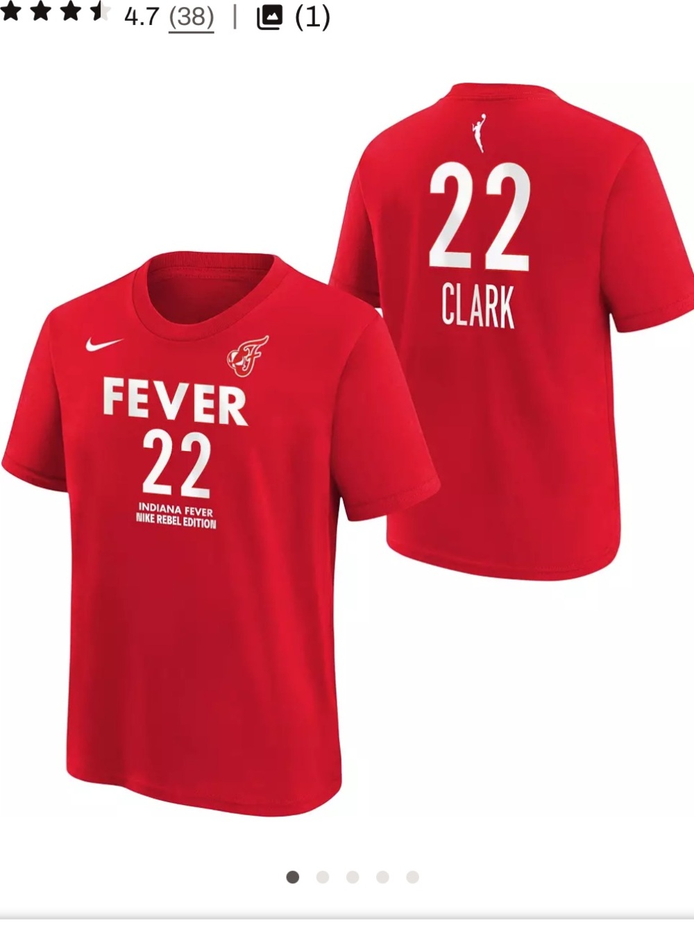 Nike Kids' Indiana Fever Red '22' Team Tee Caitlin Clark size medium WNBA